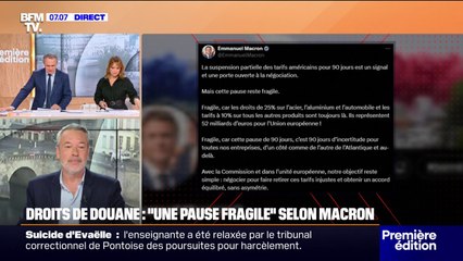"Cette pause reste fragile": Emmanuel Macron réagit au rétropédalage de Donald Trump sur les droits de douane