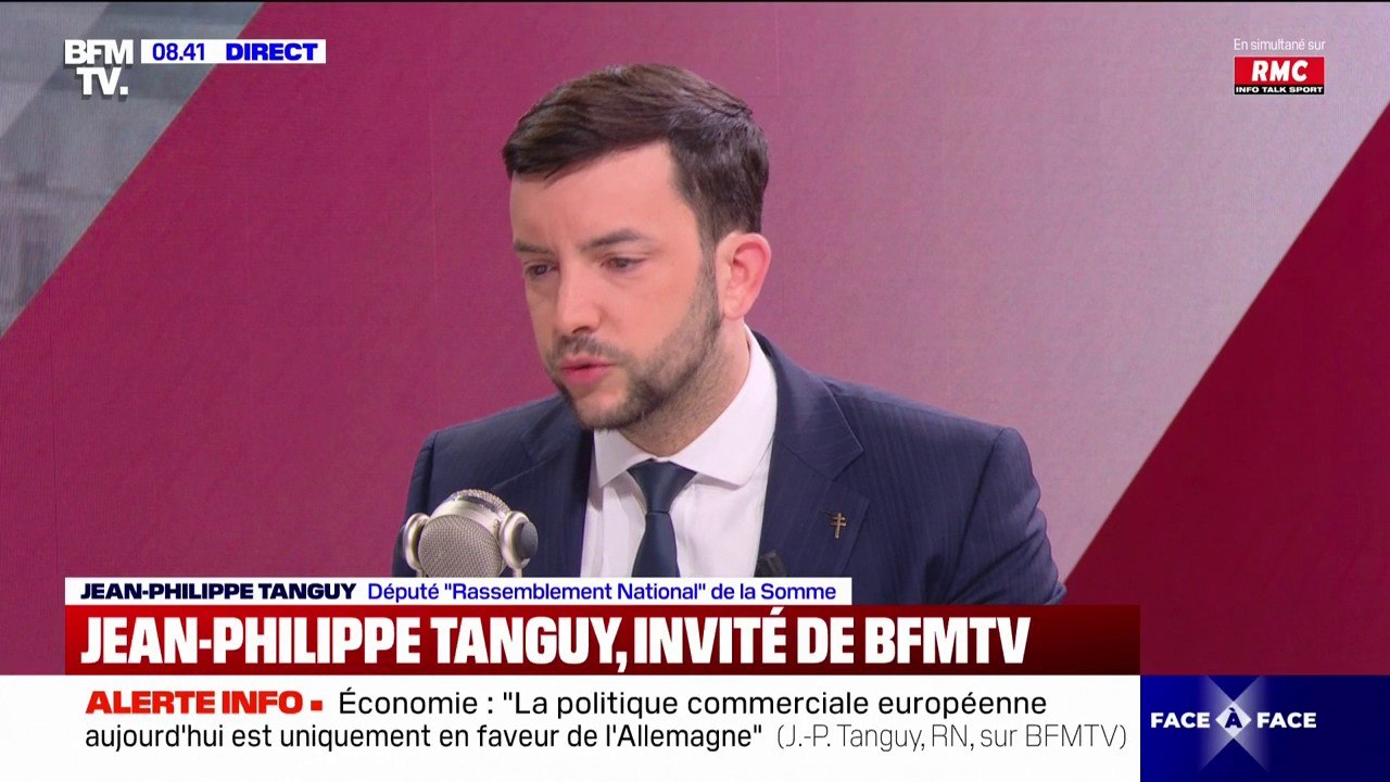 Riposte européenne aux droits de douane américains: "Travailler ensemble, oui, mais quand on touche à l'intérêt vital de la France, c'est non", affirme Jean-Philippe Tanguy (RN)