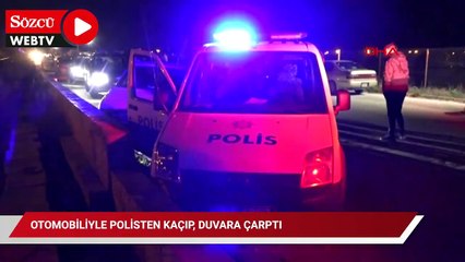 Otomobiliyle polisten kaçıp, duvara çarptı