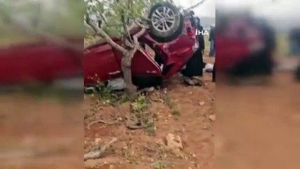 Gaziantep'te lastiği patlayan otomobil fıstık bahçesine uçtu!
