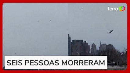 Vídeo mostra que helicóptero já caiu despedaçado no rio Hudson, nos EUA