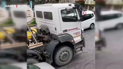 Sultangazi’de mikserden dökülen beton sürücülere zor anlar yaşattı