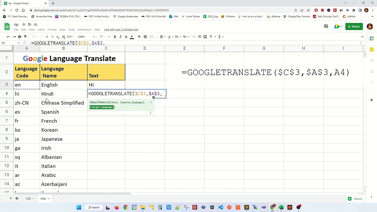 Translate Languages Using Google Sheets