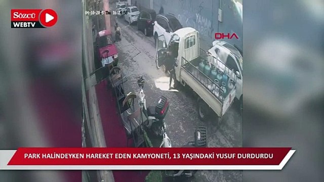 Park halindeyken hareket eden kamyoneti, 13 yaşındaki Yusuf durdurdu