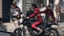 Bella Hadid filming motorbike scenes for upcoming FX series in Paris