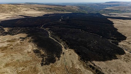 Dramatic aerial footage capture swathes of burnt out moorland in West Yorkshire