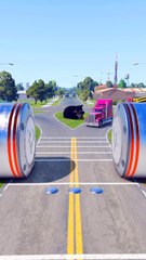 Big Trucks & Buses vs Bollard Crushers - BeamNG.Drive