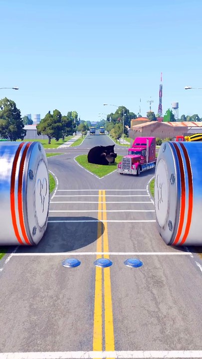 Big Trucks & Buses vs Bollard Crushers - BeamNG.Drive