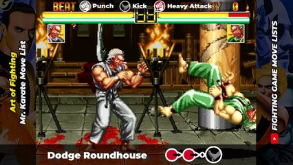 MR. KARATE MOVE LIST - Art of Fighting (AOF)