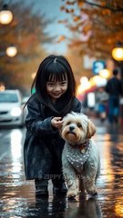 A cute puppy and a little girl playing together #ai #fun #puppy #happiness