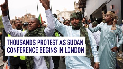 Thousands protest as Sudan conference begins in London