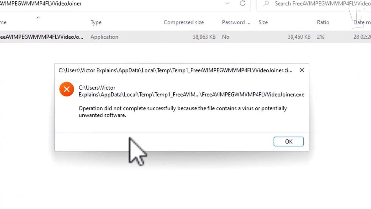 bypass operation did not complete successfully because the file contains a virus or potentially unwanted software