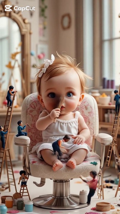 beautiful baby is sitting at a magical beauty parlour