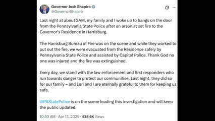 Governor Shapiro’s Residence Set Ablaze in Early Morning Arson Attack​