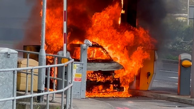 Dramatic moment car erupts into flames at Gatwick Airport