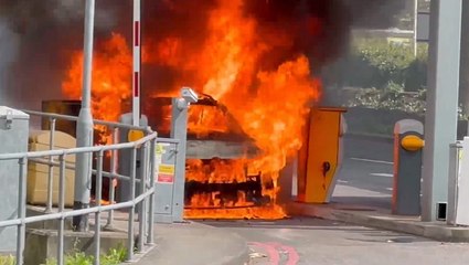 Moment car bursts into flames at Gatwick Airport car park