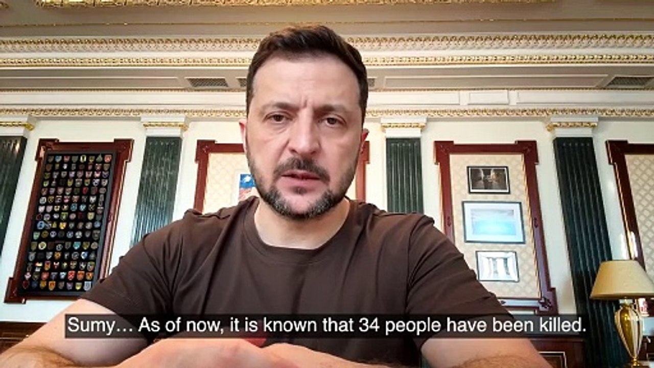 Ukrainian President Volodymyr Zelenskyy on Russia's bombing of a church on Palm Sunday - Apr. 13, 2025
