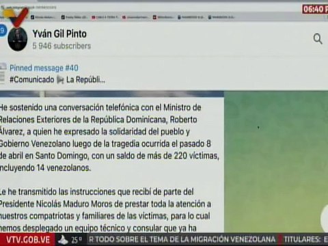 Canciller Gil ha expresado la solidaridad de Venezuela luego de la tragedia en República Dominicana