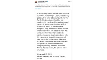 Mario Vargas Llosa fallece en Lima a los 89 años de edad