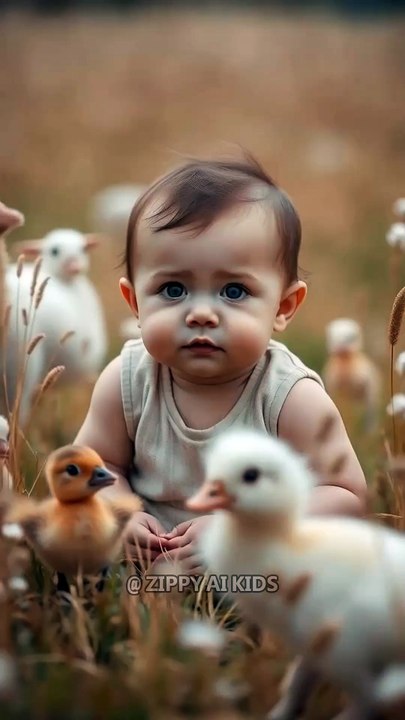 Cute baby playing with group of baby chicks #cute #cuteanimal #cuteanimals #fun #funny