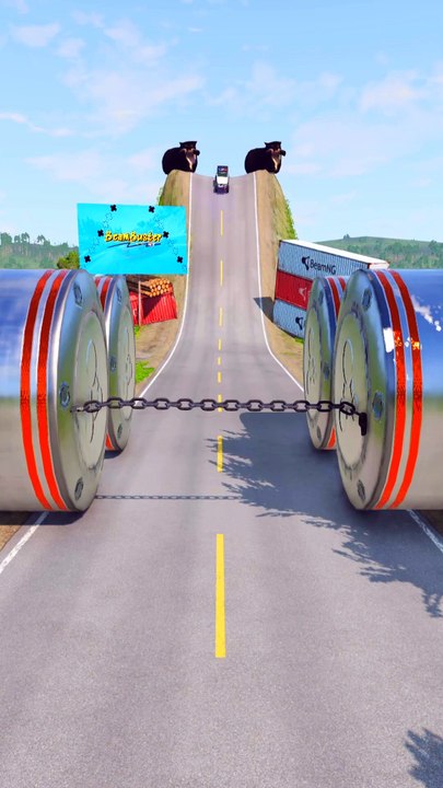 Car Motorcade & Bus vs Chain Trap - BeamNG.Drive