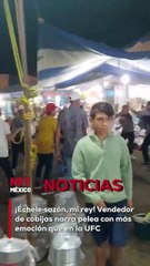 Lo que parecía una noche común en la feria cambió cuando estalló una pelea. Un vendedor aprovechó para relatarla al más puro estilo de locutor deportivo, robándose el show