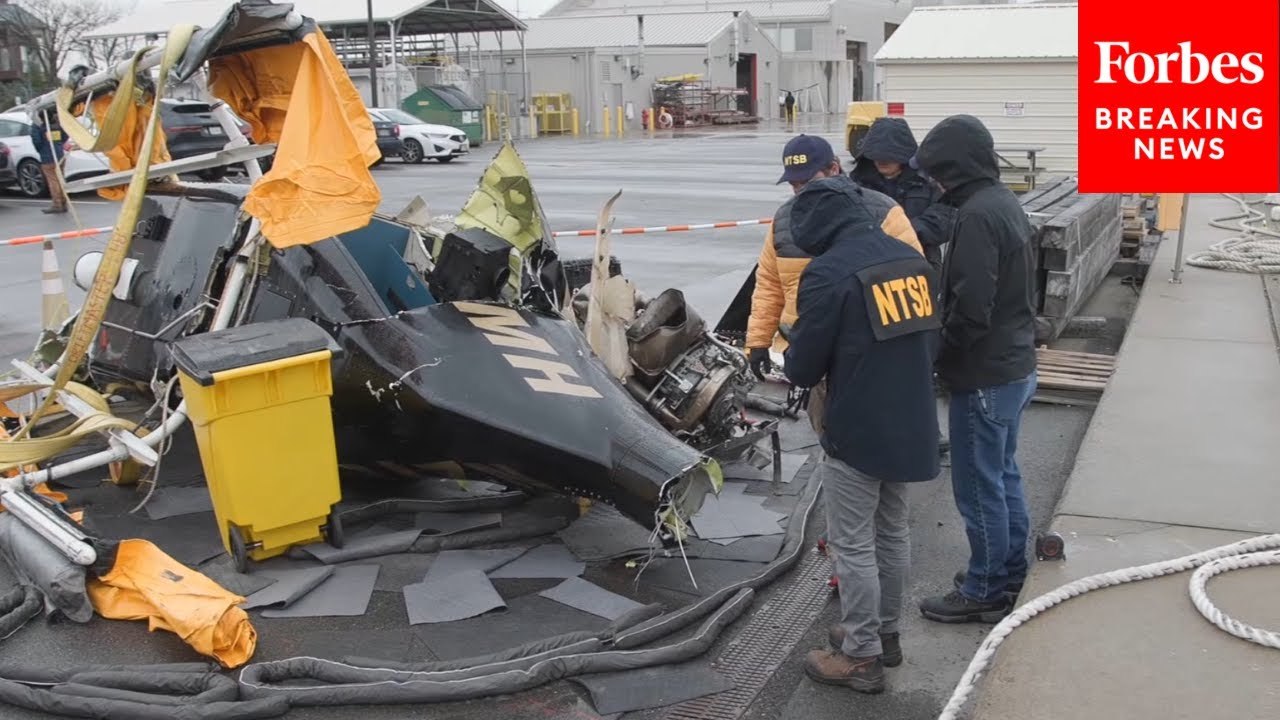 NTSB Crew Survey Wreckage Of Helicopter That Crashed Into Hudson River In New York City