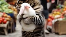 🐱🐰 Kitten Carrying a Rabbit – Cutest Duo Ever! 💕✨