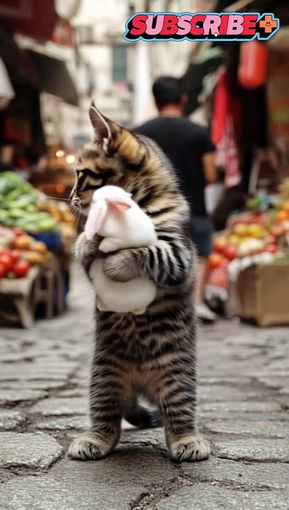 🐱🐰 Kitten Carrying a Rabbit – Cutest Duo Ever! 💕✨