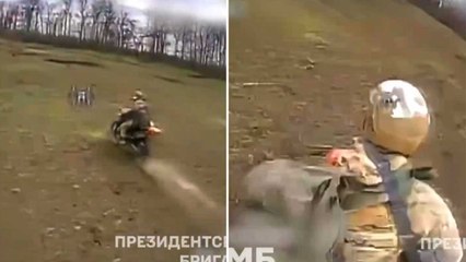 ウクライナのドローンがドネツクでロシアのバイク部隊を追跡する映像
