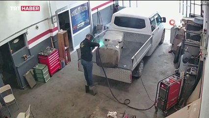 Konya'da kaynak yapılan mazot deposu işte böyle patladı