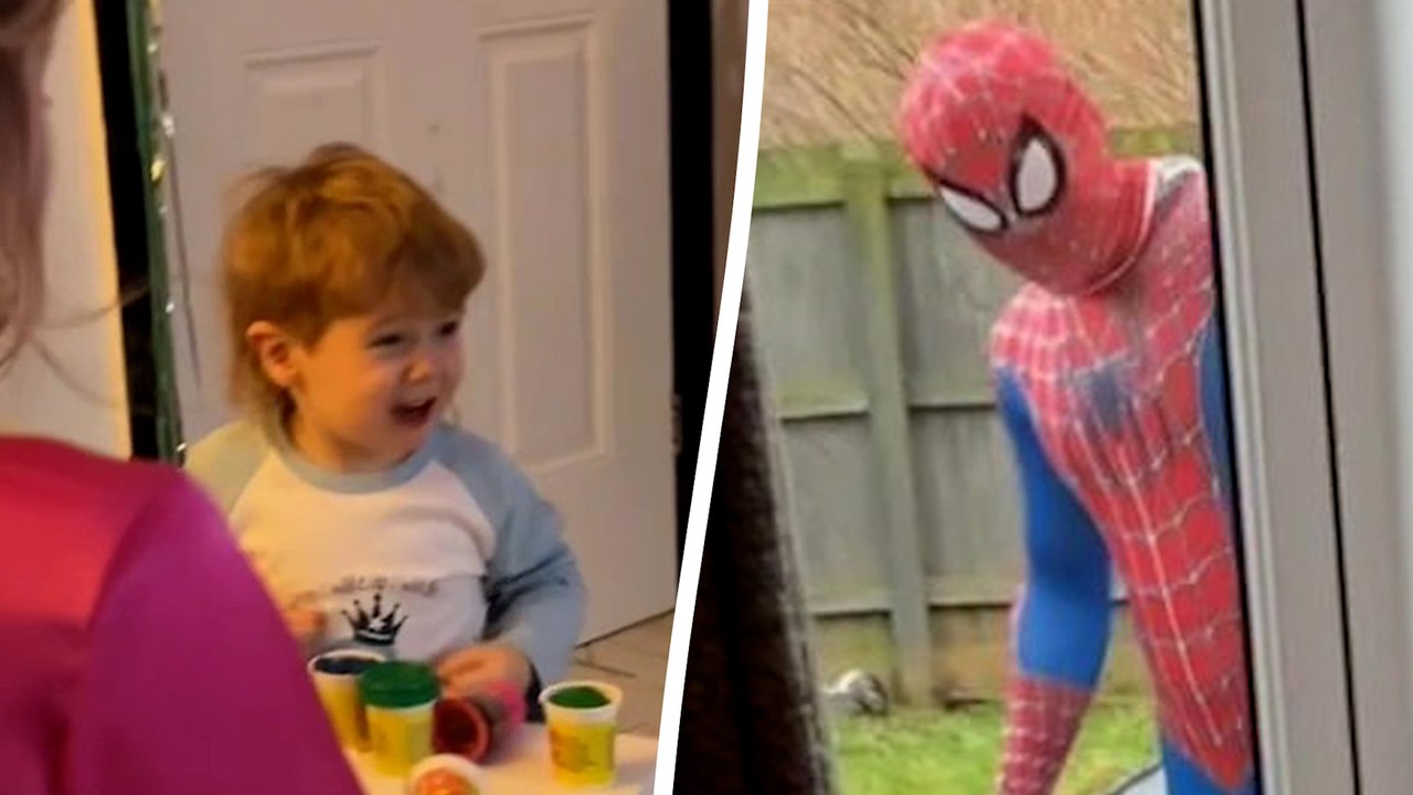 Spider-Man-Überraschungsbesuch geht schief, Kleinkind schreit vor Angst