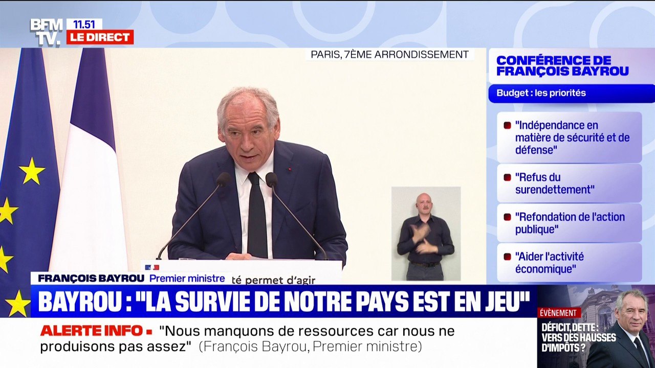 Finances publiques: "C'est de la survie de notre pays qu'il s'agit", assure François Bayrou