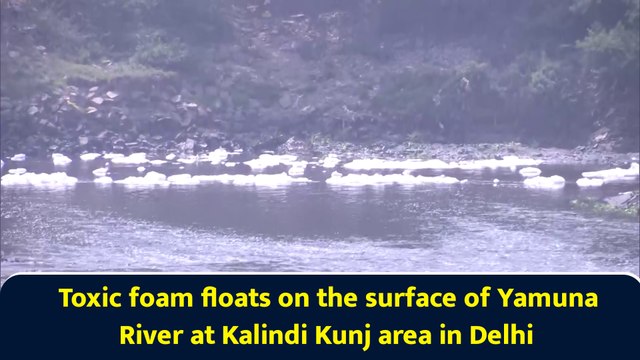Toxic foam floats on the surface of Yamuna River at Kalindi Kunj area in Delhi