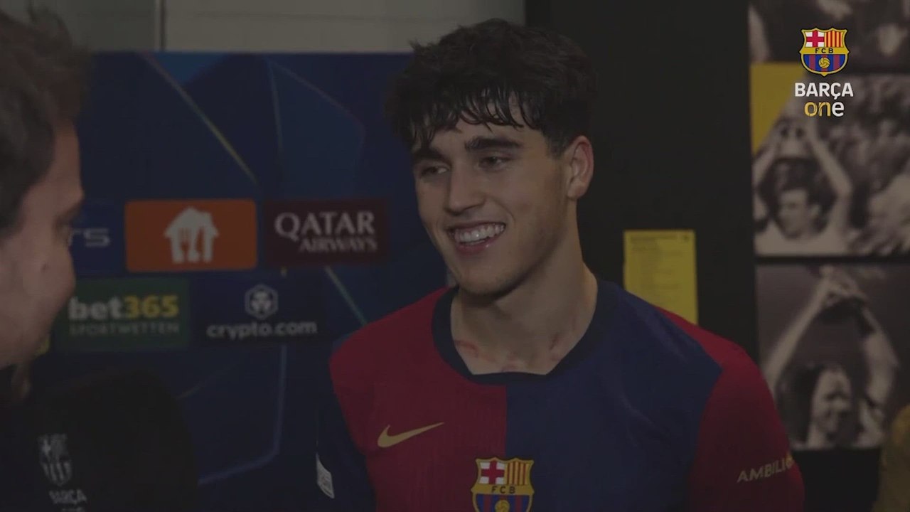 Cubarsí, Gavi y Flick en zona mixta tras el Borussia Dortmund 3 - Barcelona 1