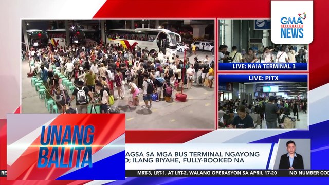 Mga pasahero, dagsa sa mga bus terminal ngayong Miyerkules Santo; ilang biyahe, fully-booked na | Unang Balita