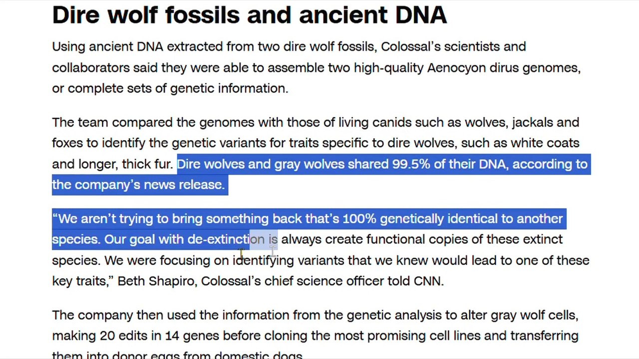 Scientist claims to ressurrect 13000 years old extinct dire wolves