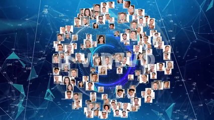 Animation of globe of network of connections with people's photos