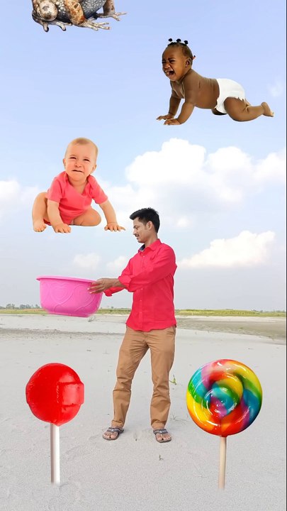 Flying crying babies catching vs dog, parrot vs frog & lizard - Funny vfx magic
