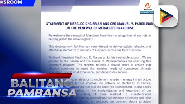 Meralco, nagpasalamat kay PBBM sa pag-apruba ng pamahalaan sa extension ng kanilang...