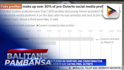 Isang eksperto, itinuturing na warfare ang disinformation ukol sa pag-aresto kay dating Pres. Duterte