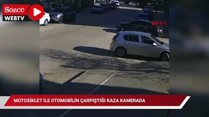 Motosiklet ile otomobilin çarpıştığı kaza kamerada