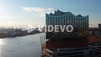 Aerial view of Elbphilharmonie and Speicherstadt warehouses by the river Elbe in Hamburg, Germany