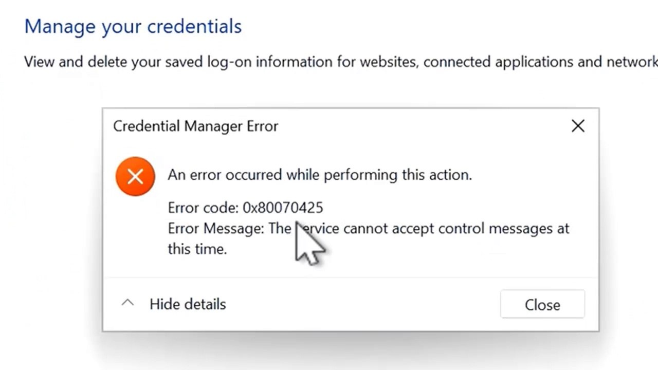 How Do i fix credential manager error 0x80070425 - video Dailymotion