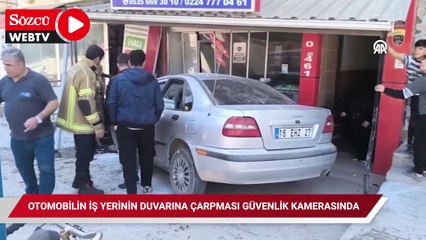Otomobilin iş yerinin duvarına çarpması güvenlik kamerasında