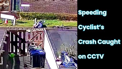 Cyclist loses control and crashes after speeding around corner