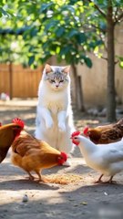Unbelievable Bond: Cat Plays & Feeds Chickens 🐱❤️🐔 #animation #cutefamily #shortvideo #viral #dailyfunny