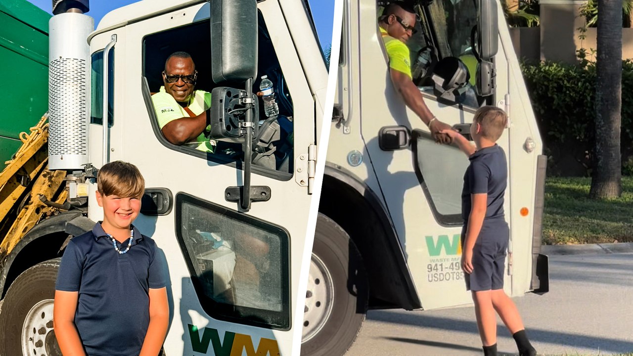 Junge verabschiedet sich nach vier Jahren Freundschaft vom Müllmann