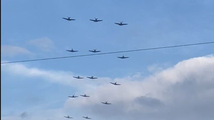 Aviation enthusiast captures powerful flyover of Spitfires and Hurricanes in rare formation
