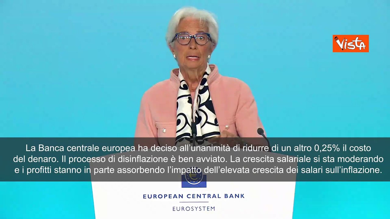 La Bce taglia ancora i tassi di 25 punti base, al 2,25%. Lagarde: "Domina incertezza"
